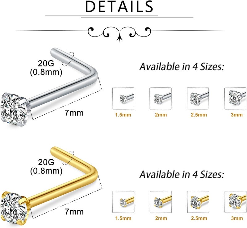 Incaton 20G Stainless Steel Nose Rings for Women Nose Rings Hoops L Shaped Nose Studs Screw Nose Piercing Jewelry for Women Men Silver Rose Gold Black Rainbow - Image 2